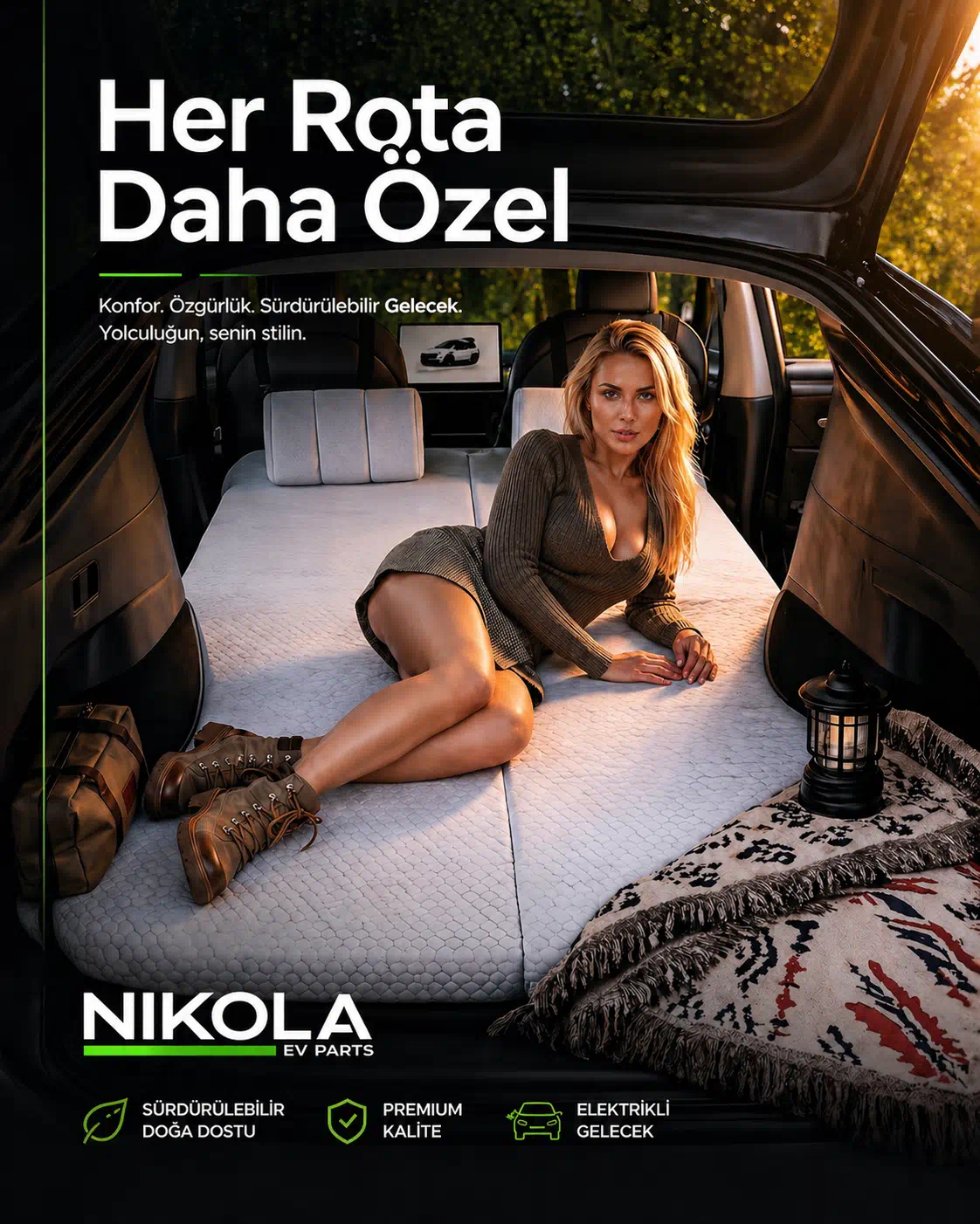 Araç içi lifestyle aksesuar reklam kreatifi ve 4:5 sosyal medya görseli